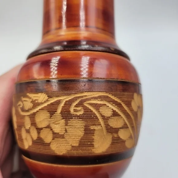 Vintage Wooden Hand Carved Etched Wooden Vase - Picture 4 of 5